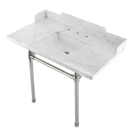 Kingston Brass 36 Carrara Marble Console Sink with Stainless Steel Legs, Marble WhitePolished Nickel LMS36M8SQ6ST